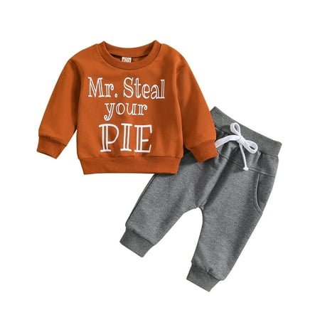 

Uvwlwu Kids Christmas Pajamas Toddler Boys Outfit Letters Prints Long Sleeves Tops Sweatershirt Pants 2pcs Set Outfits(Size:2-3 Years)