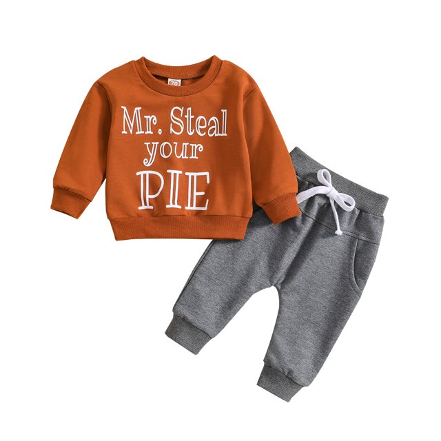 EDFBUYKRS Toddler Kids Boys Outfit Letters Prints Long Sleeves Tops Sweatershirt Pants 2pcs Set Outfits