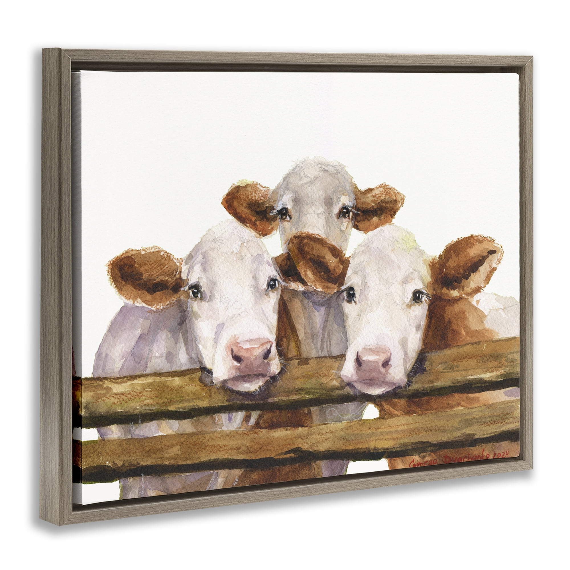 Stupell Industries Three Cow Friends Animals Painting Brown Floater Framed Canvas Art Print Wall Art, 31 x 25
