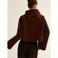 thumbnail image 4 of Jersey con solapa de lana de Color café para mujer, abrigo elegante liso de manga larga, Tops cortos para principios de otoño, ropa de calle alta para señora nueva, 4 of 5