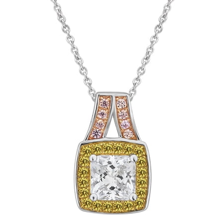 Arista 2 3/8 Carat T.W. Created Pink, Yellow & White Cubic Zirconia Women's Fashion Pendant in Sterling Silver, 18"