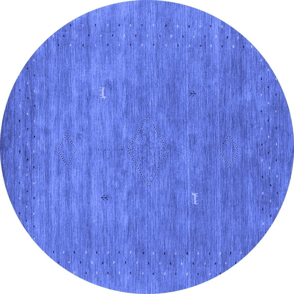 Ahgly Company Machine Washable Indoor Round Abstract Blue Contemporary Area Rugs, 5' Round