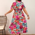 thumbnail image 6 of Jinhomg Womens Boho Floral Dress Elegant Wrap V Neck Aline Dresses Plus Size Casual Short Sleeve Maxi Dress Flowy Swing Vacation Beach Dresses Today's Pink XXXL, 6 of 9