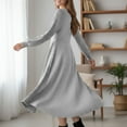 thumbnail image 7 of Byworldtasic Women's A Line Long Sleeve Casual Dress Round Neck Ribbed Knit Sweater Crewneck Midi Dresses, 7 of 7