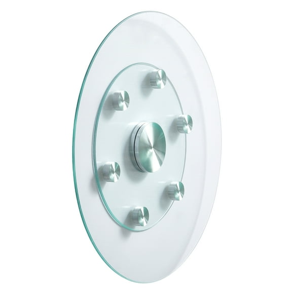 KFFKFF 24 in Glass Lazy Susan Turntable, Tempered Glass Dining Table Centerpiece with 6 Rotating Wheels, 360° Smooth and Silent Spin Tabletop Rotating Tray