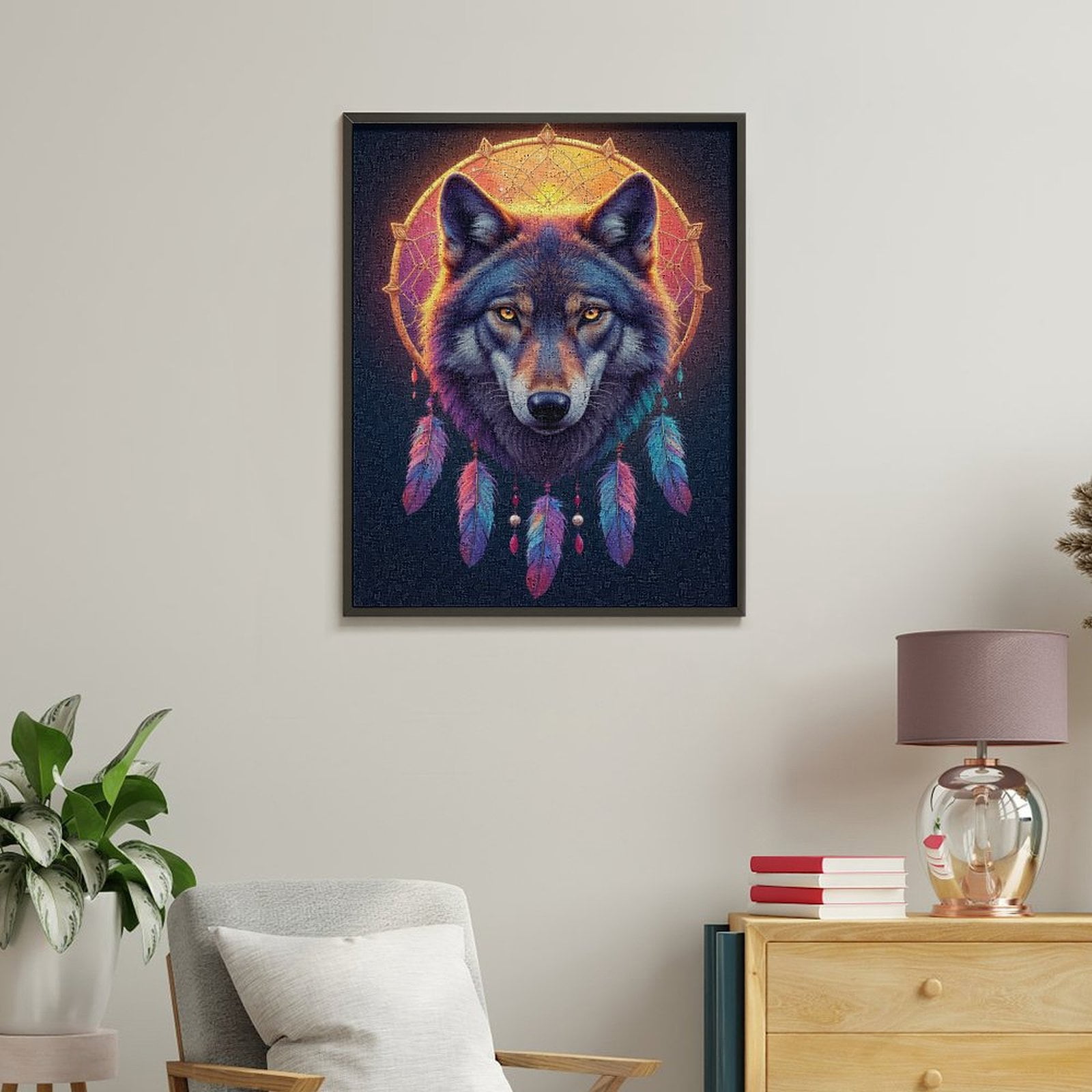 Paint By Numbers Kit for Adults Beginner - DIY Mystical Wolf Dreamcatcher Art Canvas Painting Kits for Adults, Frameless Paint By Number for Adults for Home Wall Decor 16x20 Inch