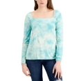 thumbnail image 3 of FEVER Womens Aqua Tie Dye Long Sleeve Square Neck Top L, 3 of 3