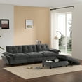 thumbnail image 4 of Euroco 104*60" Sectional Sofa, L-Shape with Multifunctional Armrest, Dual-Port Charging, Cup Holder, Side Storage Pockets, Movable Storage Ottoman, Unique Tufted Design, Soft Cushion, Chenille, 4 of 7