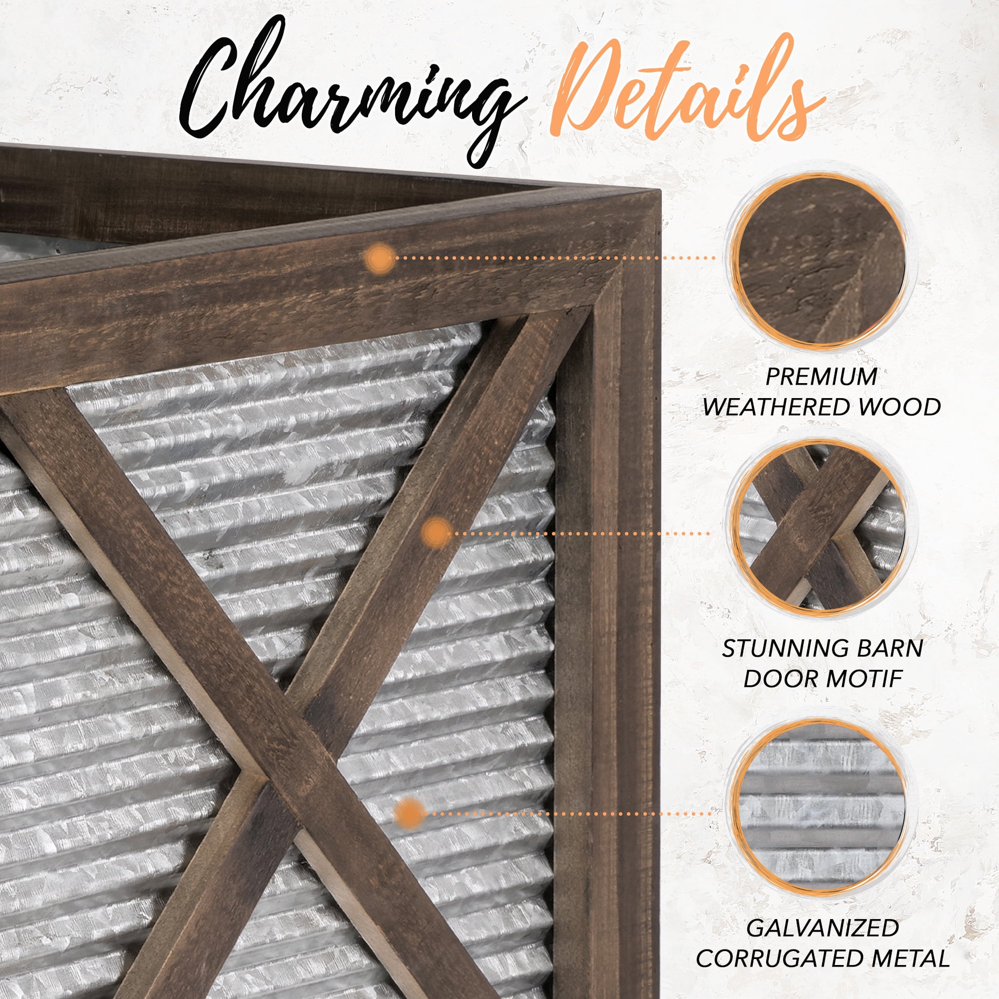 Autumn Alley Indoor Rustic Farmhouse Planter Set, 2 Pc. Wood & Galvanized Flower Pots, Home Decor