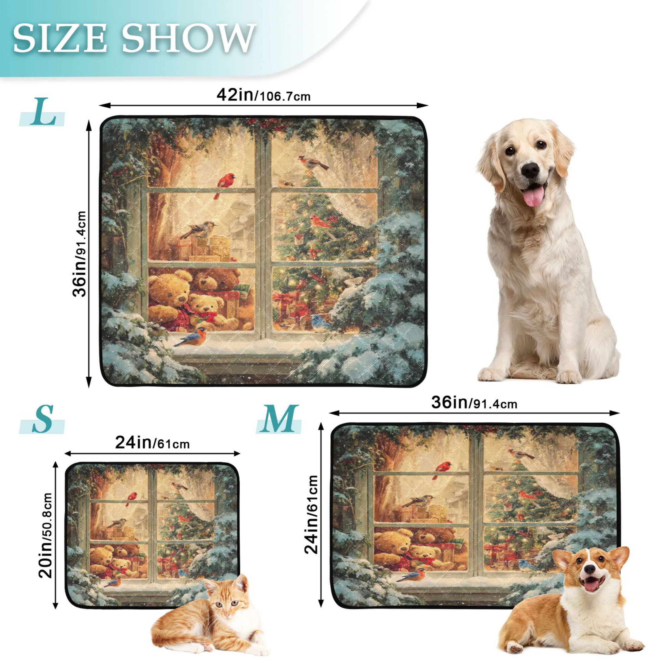 Qxltty Beautiful Christmas Window Cat litter Pads Pet Set of 2 Diaper Mats Center Anti-leakage Layer Absorbent Soft and Comfortable
