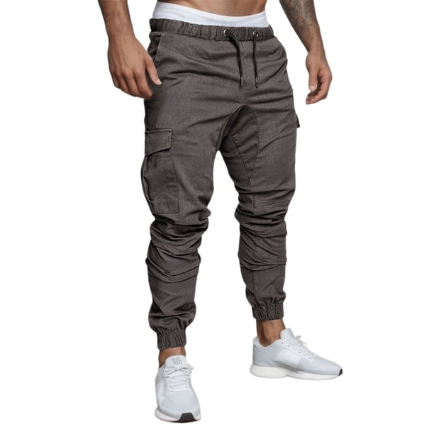 Pantalones informales lisos para hombre - Leggings con múltiples bolsillos - Algodón, largo, deportivos/playa/informales - M/L/XL