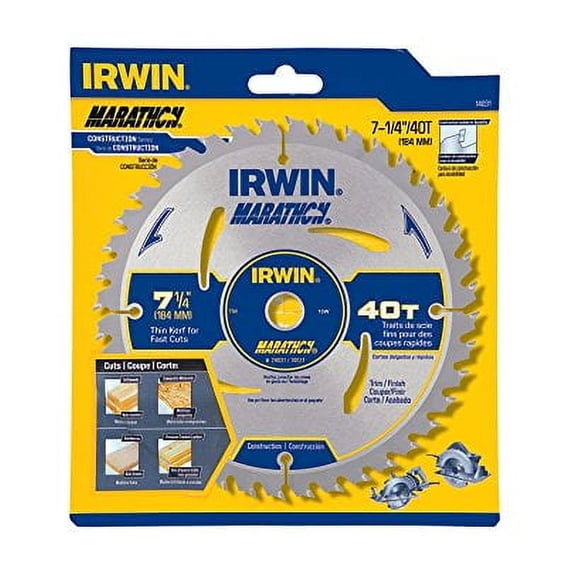 IRWIN Tools MARATHON Carbide Corded Circular Saw Blade, 7 1/4-inch, 40T (14031)