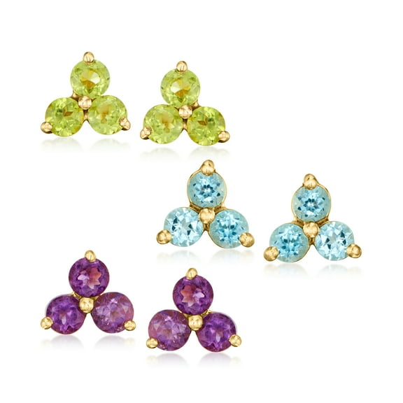 Ross-Simons 1.90 ct. t.w. Multi-Gemstone Jewelry Set: 3 Pairs Of Earrings in 18kt Gold Over Sterling, Women's, Adult