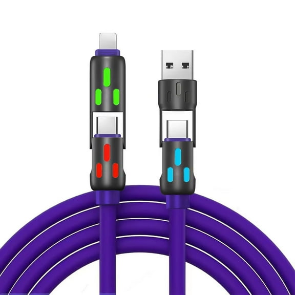 4-in-1 USB Charging Cable with 240W Power & Breathing Light, Purple