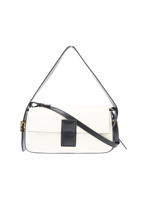 Pre-Owned FENDI Leather Bucket Twist Shoulder Bag 8BR821 2-way White Black Women's