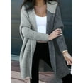 thumbnail image 5 of Women Fall and Winter Open Front Long Sleeve Hooded Knit Cardigan Color Block Outwear Coats Light & Dark Grey XL, 5 of 7