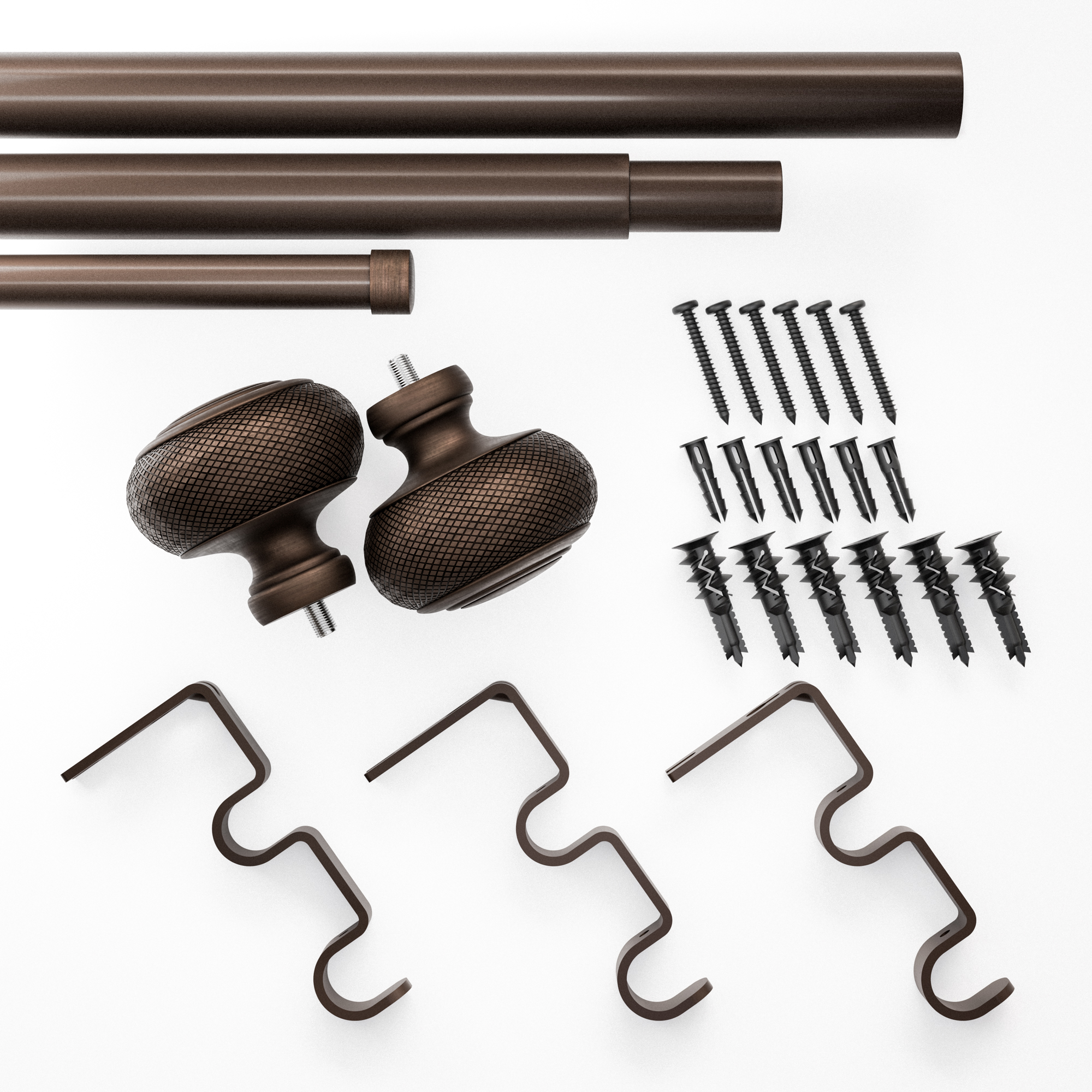 Mainstays 3/4" and 5/8" Oil Rubbed Bronze Hawthorne Knob Adjustable Double Curtain Rod Set, 30-84"