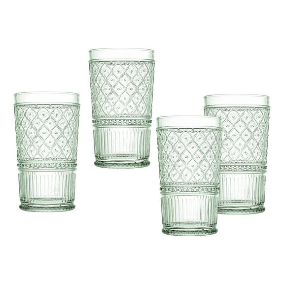 Godinger Highball Drinking Glasses, Tall Glass Cups, Vintage Decor, Water Glasses, Cocktail Glasses - Claro Collection, Large 17oz, Green, Set of 4