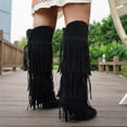 thumbnail image 4 of Suede Knee High Cowboy Boots, Boho Tassel Tall Boots, Pointed Toe Riding Boots, Vintage Fringe Boots, Womens Fringe Western Boots Fashion Hidden Heel Knee-High Boots, Black US-6/EU-36, 4 of 9