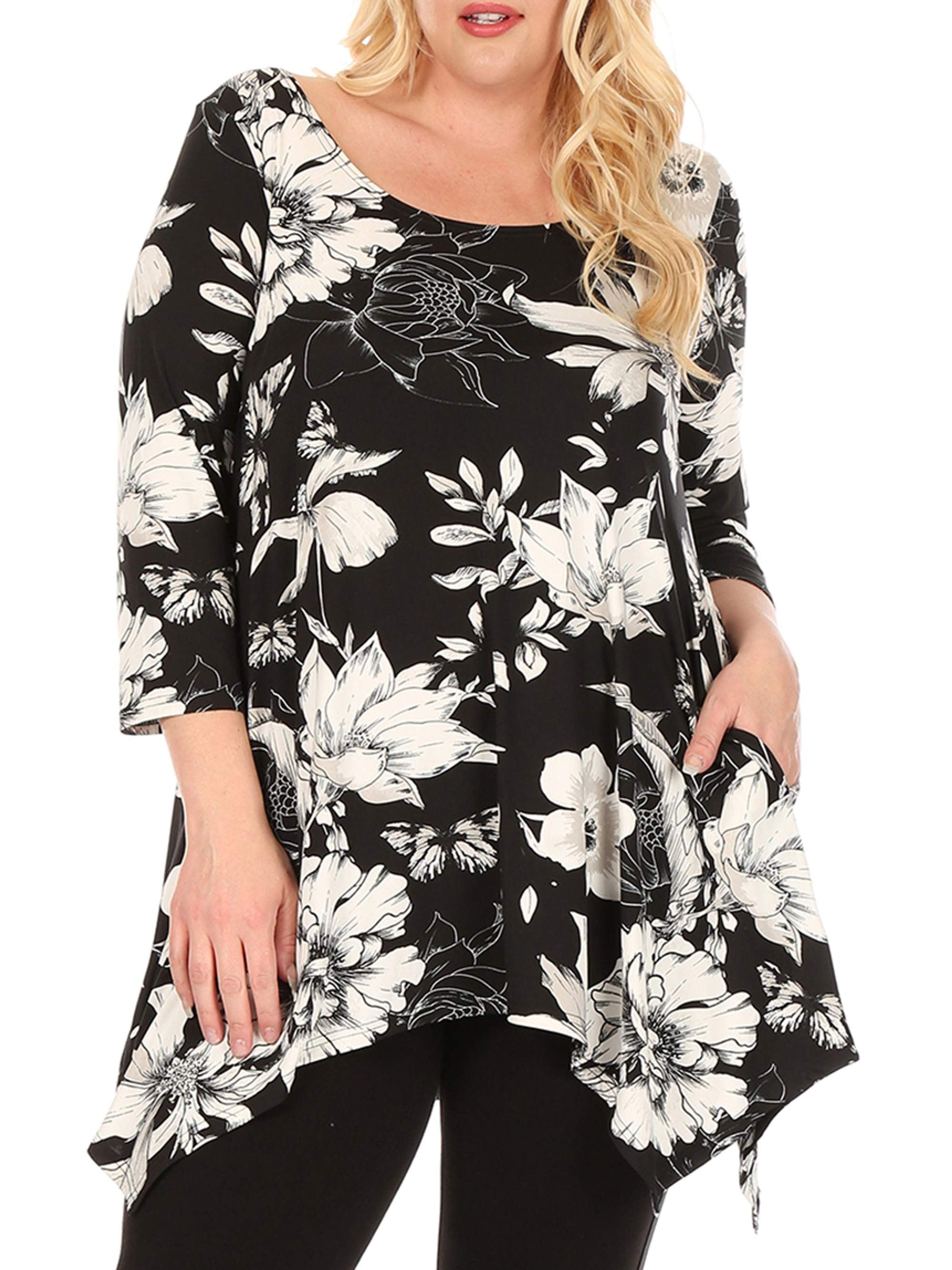 White Mark - White Mark Women's Plus Size Floral Scoop Neck Tunic Top ...