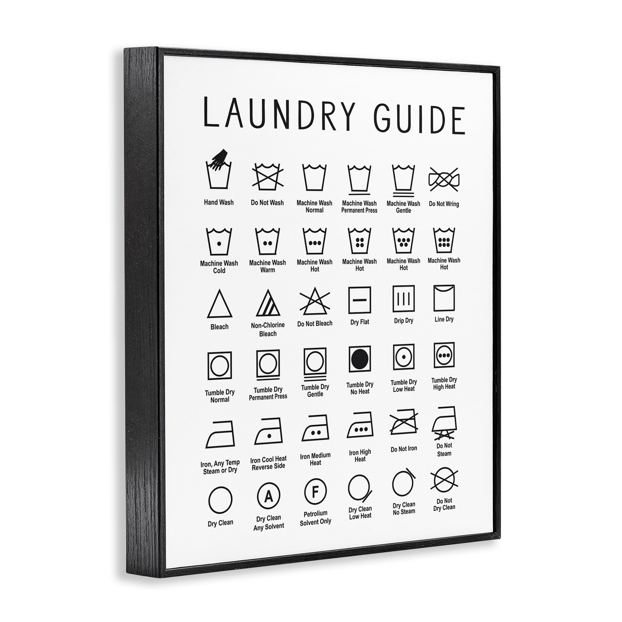 Minimal Laundry Guide Cleaning Chart Helpful Symbols 16 in x 20 in Framed Painting Art Prints, by Stupell Home Décor