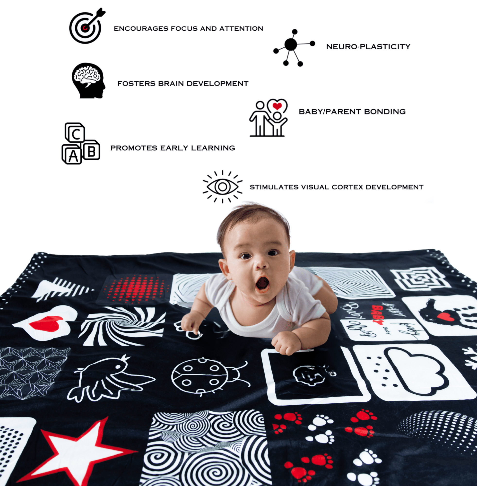 ​Baby Geometrics High-Contrast Baby Floor Blanket – Black & White Tummy Time Mat​