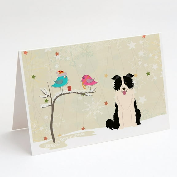 Christmas Presents between Friends Border Collie - Black and White Greeting Cards and Envelopes Pack of 8