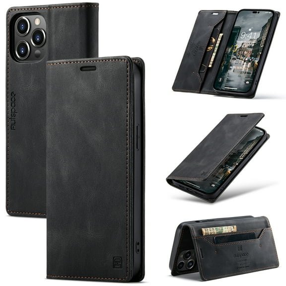 Nalacover Wallet Case for iPhone 14 Pro, Premium PU Leather Card Slots Holder RFID Blocking Flip Folio Cover with Magnetic Closure Kickstand Soft Silicone Shockproof Case for iPhone 14 Pro,Black