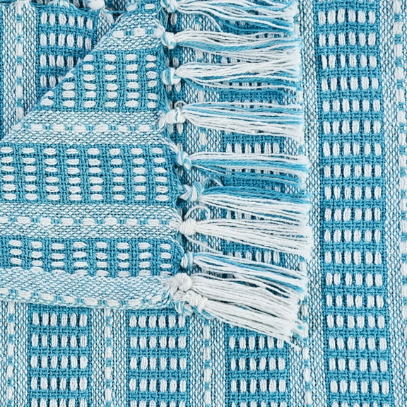 HomeRoots 516607 Blue & White Woven Cotton Striped Throw Blanket