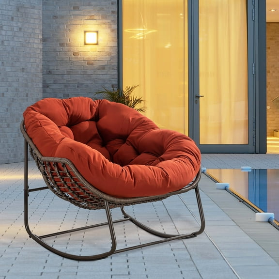 Villeston Solid Print Steel Indoor and Outdoor High Density Rocking Chair, Orange