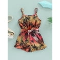 thumbnail image 2 of Kid Girl Short Playsuit, Tree Printed Sleeveless Waist Tie-Up Sling Romper, Casual Simple Style Short Jumpsuit, 2 of 9