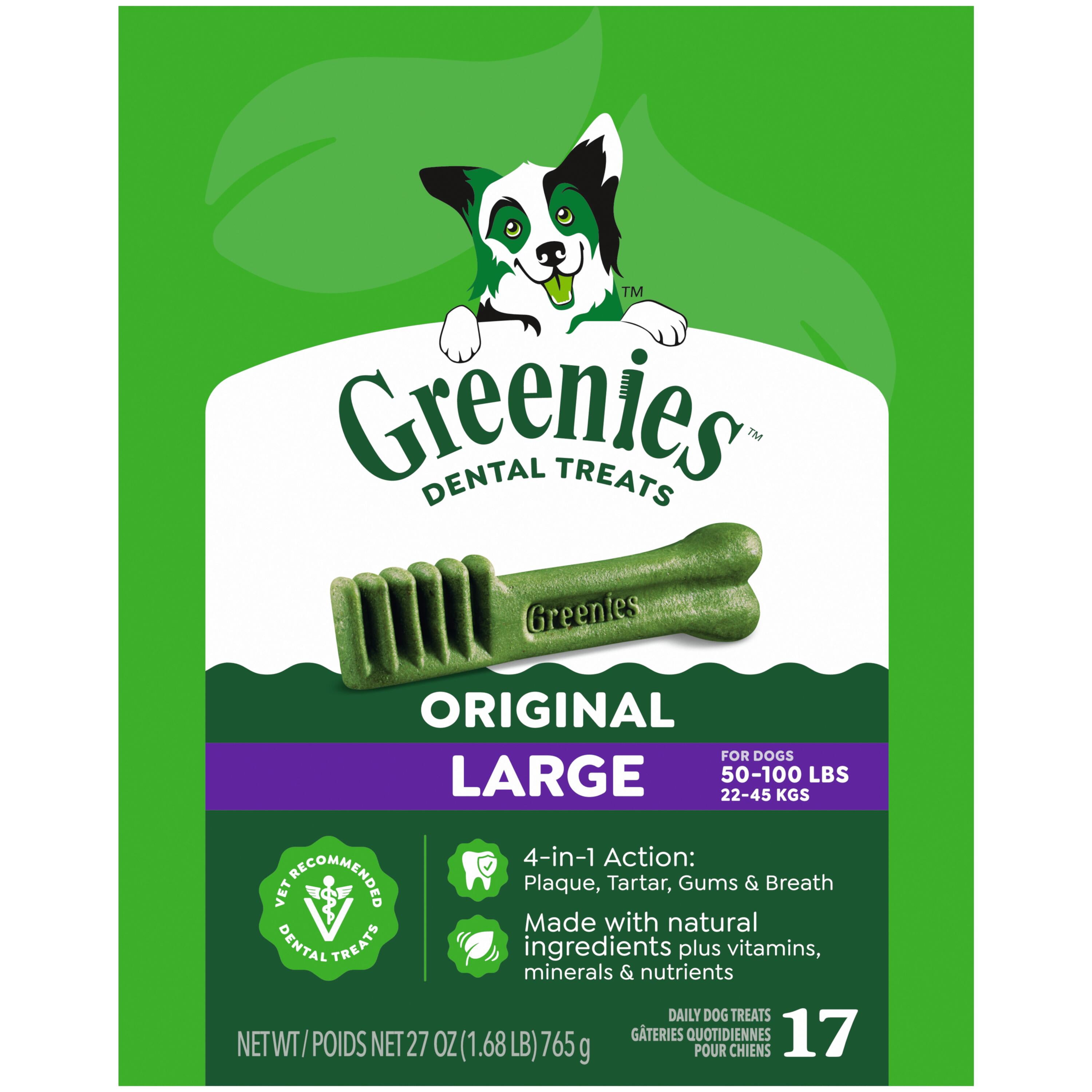 (3 pack) Greenies Original Large Natural Dental Care Dog Treats, 27 oz Pack (17 Treats)