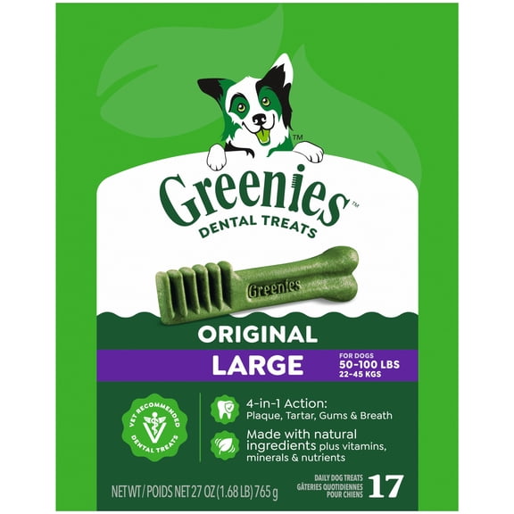 Greenies Original Large Natural Dental Care Dog Treats, 27 oz Pack (17 Treats)