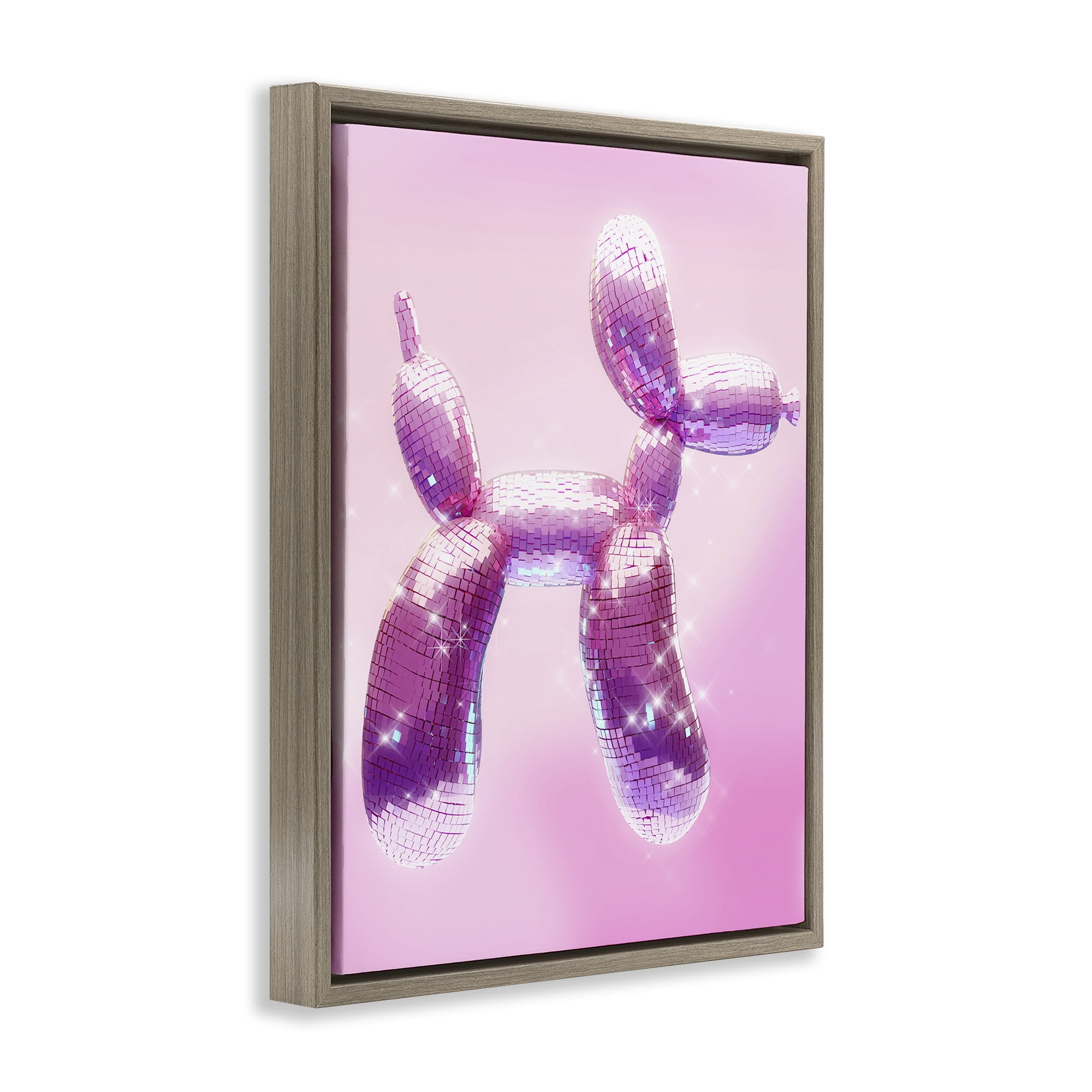 Stupell Industries Fun Disco Balloon Animal Abstract Painting Brown Floater Framed Canvas Art Print Wall Art, 17 x 21