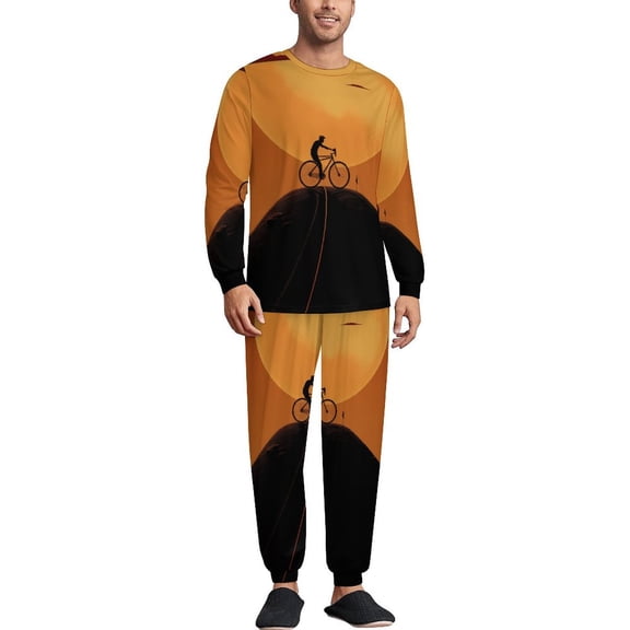 Bike Fly Men's Pajama Set Sleepwear Pjs Lightweight Long Sleeve Crewneck Shirts and Bottoms Soft Comfy Sleep Sets XS