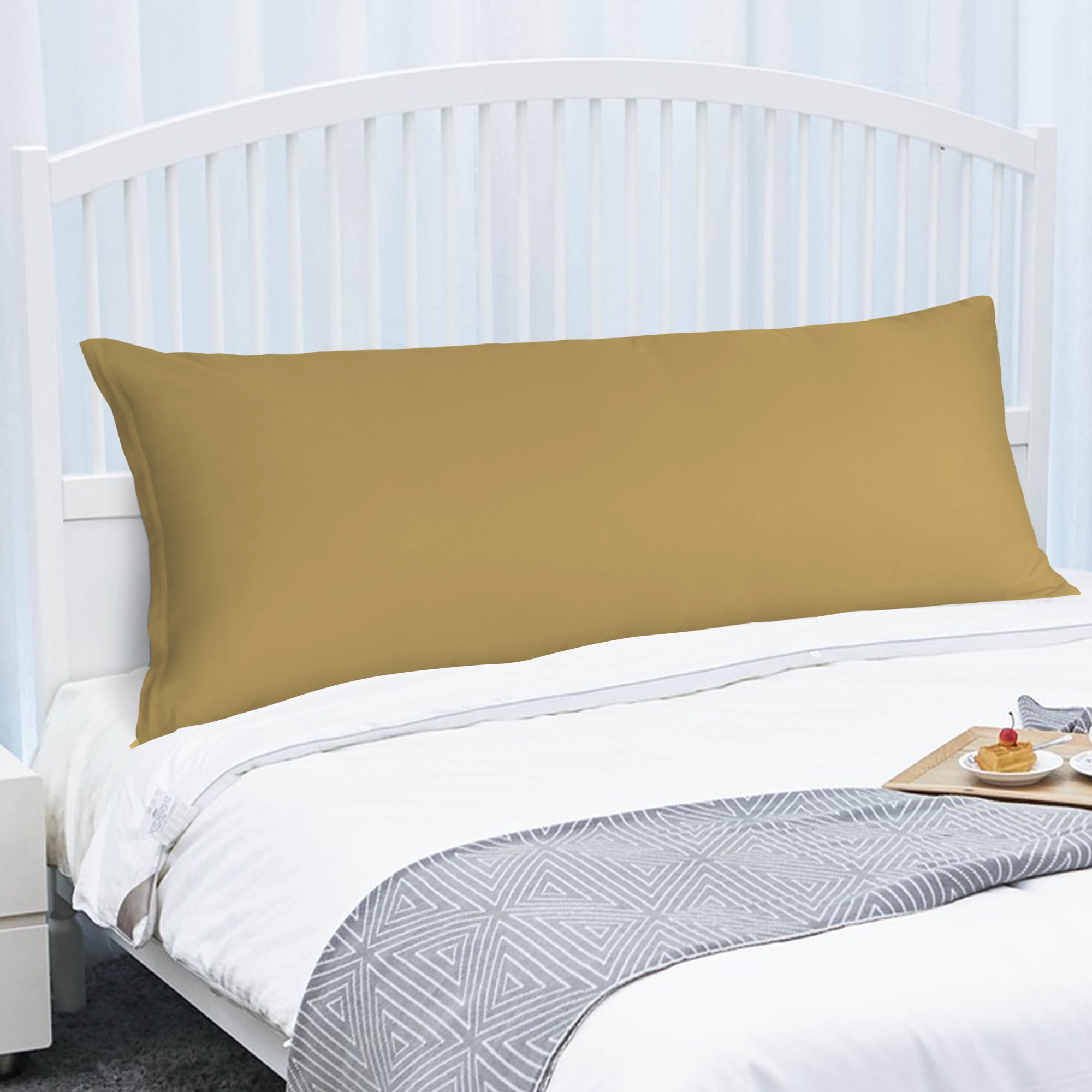 Unique Bargains Egyptian Cotton Zipper Long Body Pillow Cover Camel Color 20" x 48"
