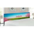thumbnail image 2 of Cartoon Headboard, Imaginary Tale Landscape with Cheery Blooms and Greenland Nature Romance, Upholstered Decorative Metal Bed Headboard with Memory Foam, King Size, Green Pink Blue, by Ambesonne, 2 of 4