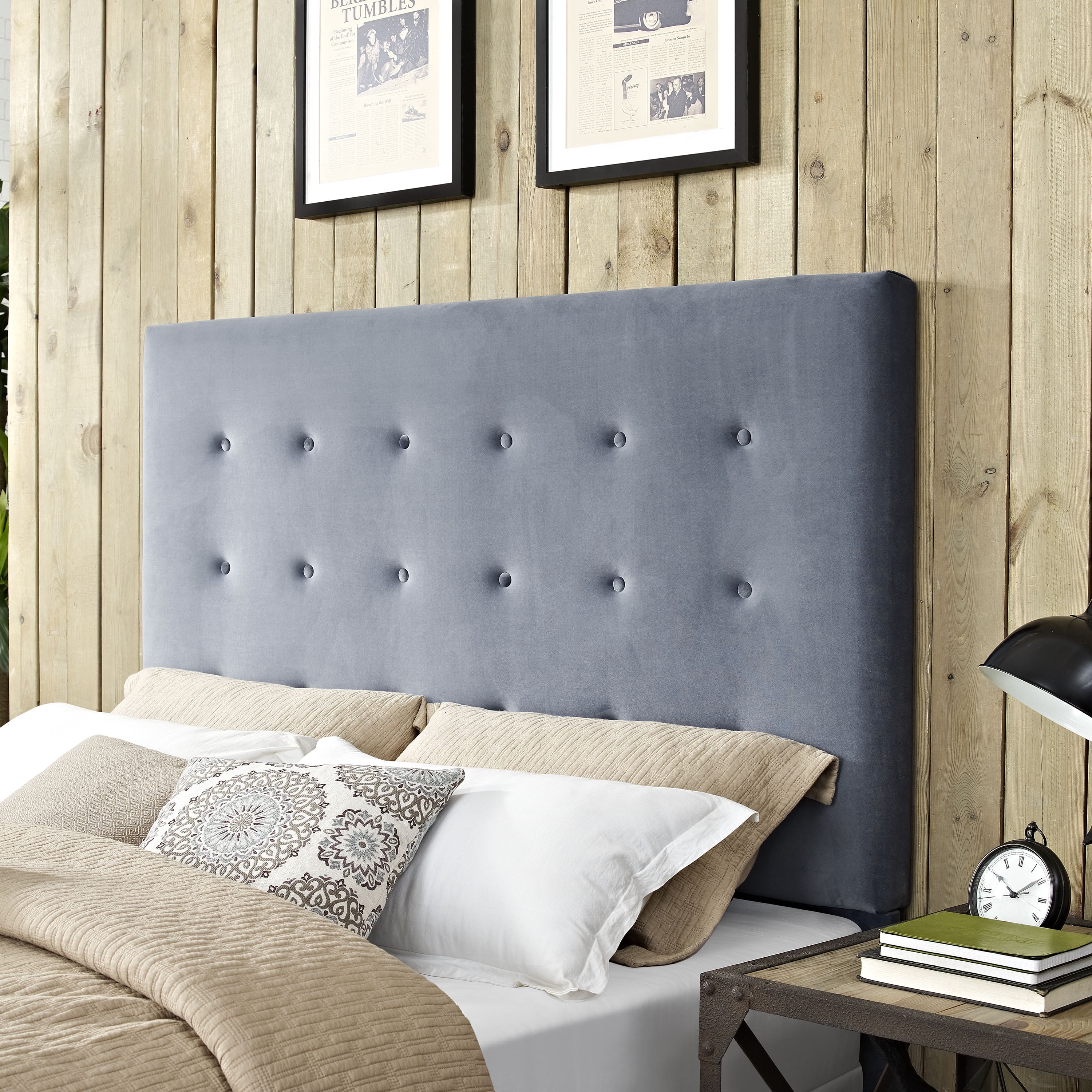 RESTON SQUARE UPHOLSTERED KING/CAL KING HEADBOARD IN CORNFLOWER