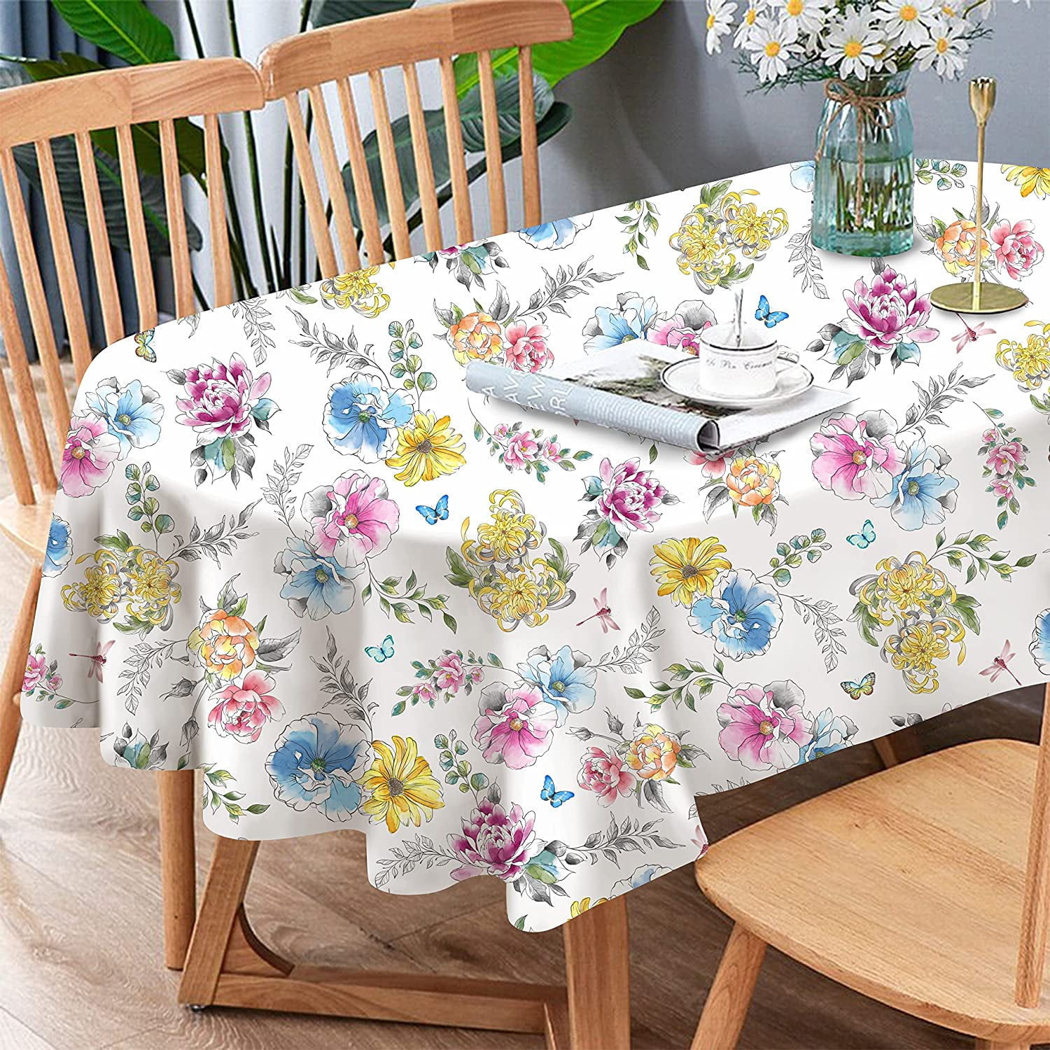 Shirrape Oval Floral Tablecloth, Spring Table Clothes for Oval Tables ...