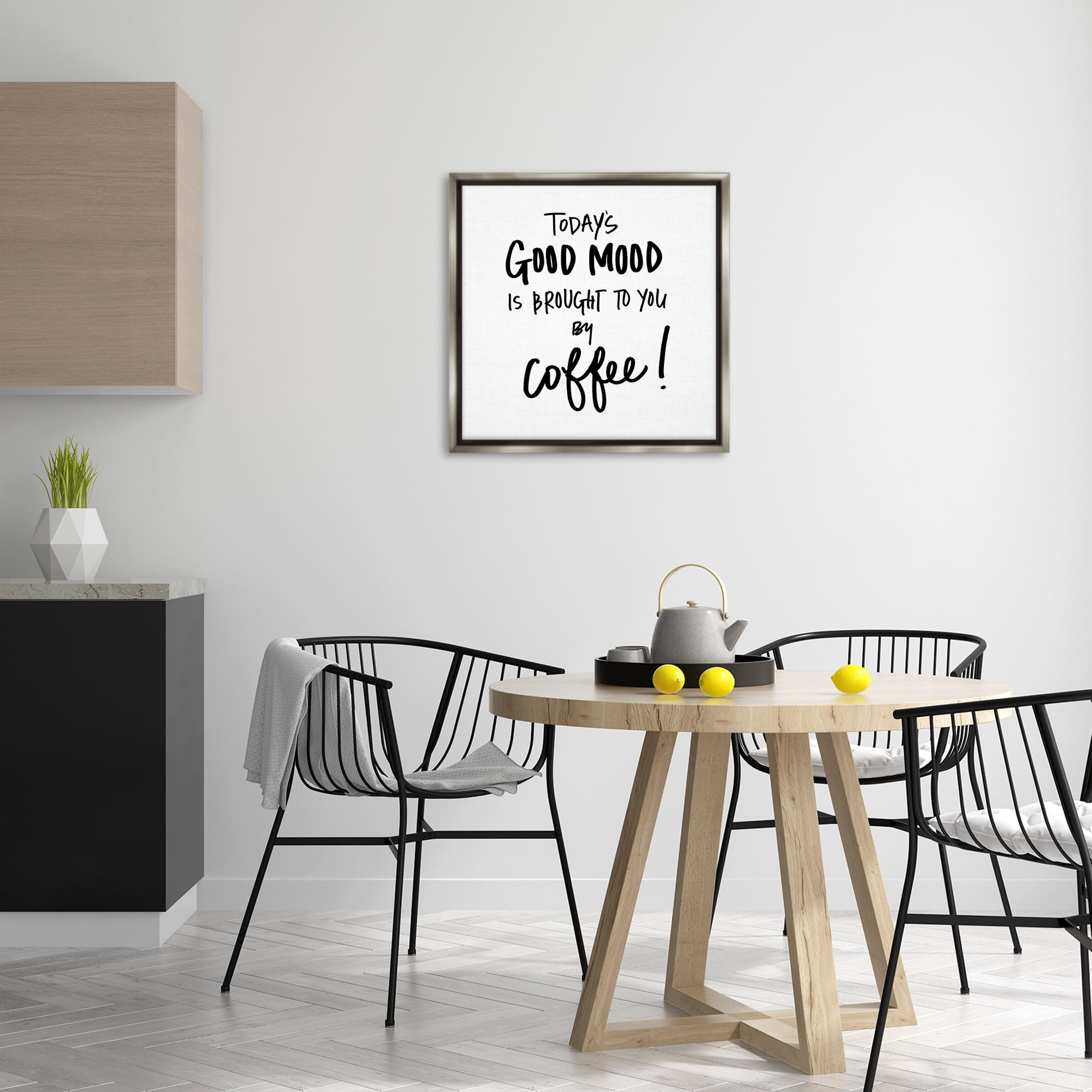 Stupell Industries Good Mood by Coffee Food & Beverage Painting Gray Floater Framed Canvas Art Print Wall Art, 25 x 25