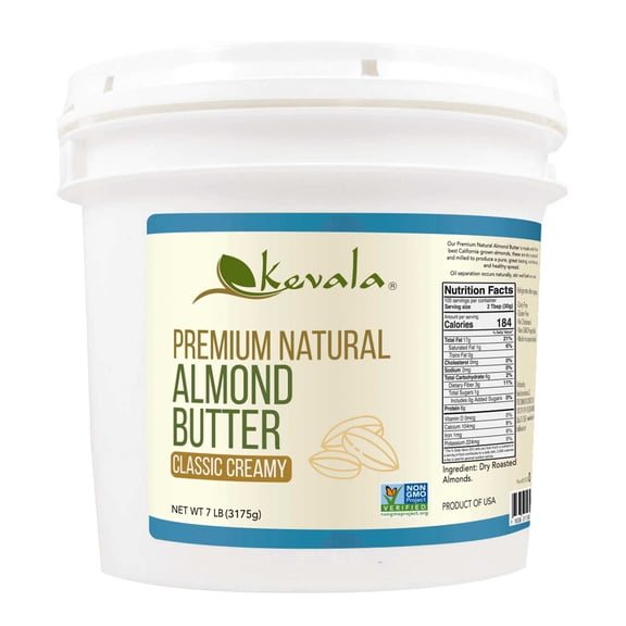 Kevala Almond Butter Creamy, 7 lb, Glass Jar, Gluten-Free Toast Spread