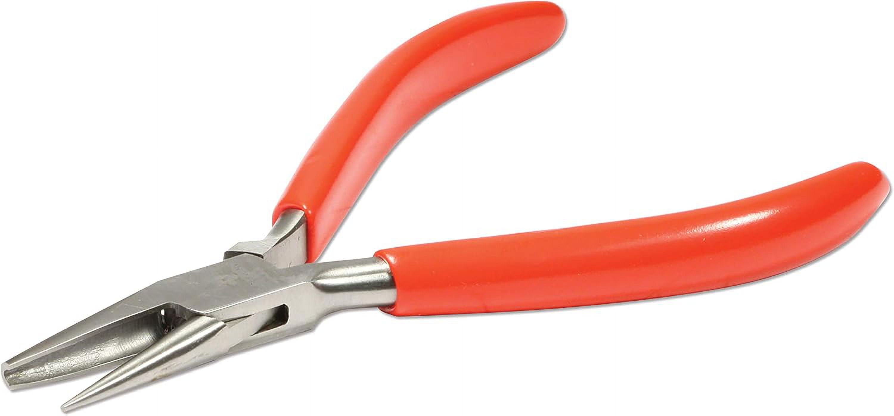 The Beadsmith Platinum Series German Half Round Nose Half Concave (Hollow) Pliers, 5 inches (127mm) with Polished Steel Head, red PVC Comfort Grip Handle, Without Spring, Tool for Jewelry Making