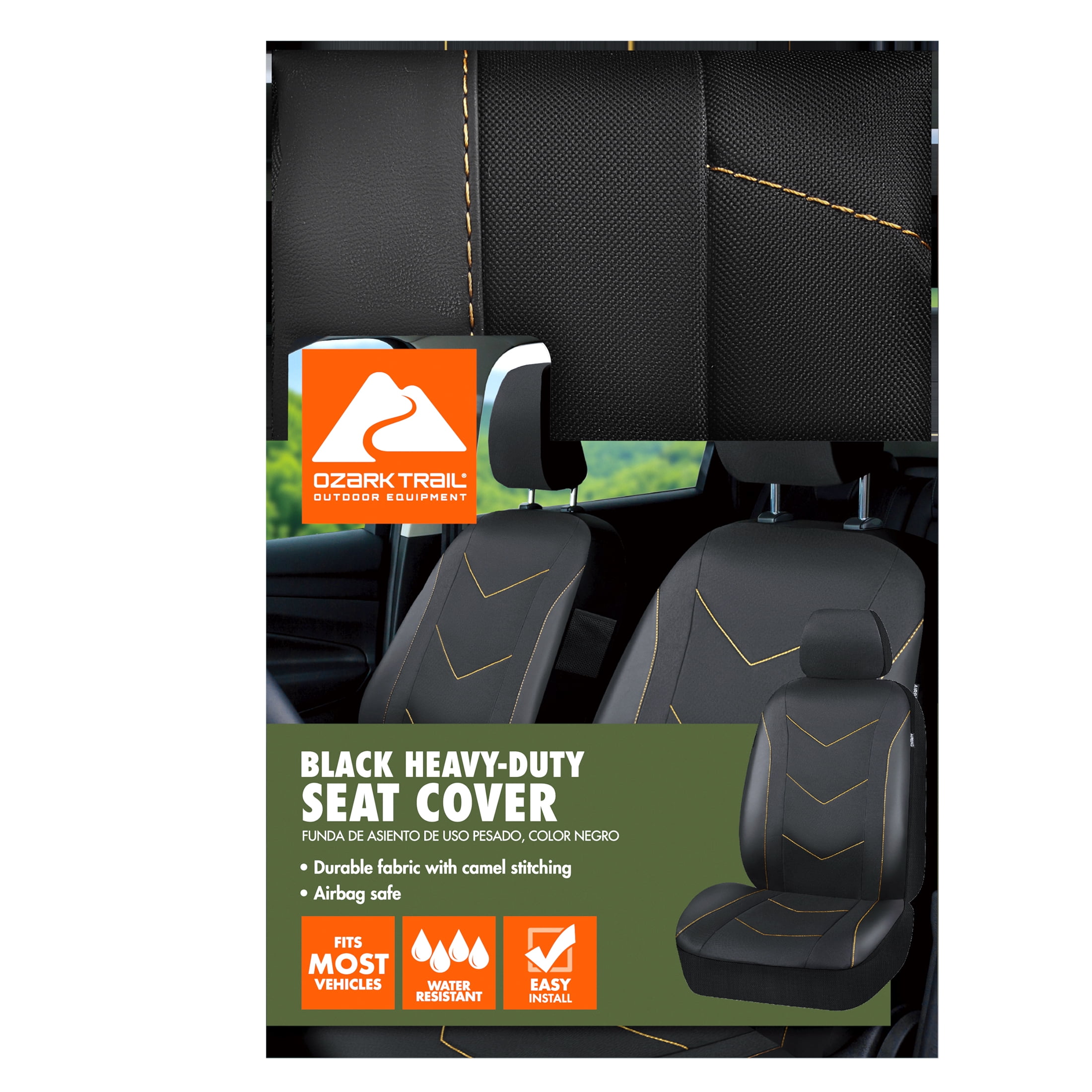 Ozark Trail Black Durable Leatherette & Durable Water Resistant Oxford Functional Front Car Seat Covers, Universal Fit for Cars Trucks and SUVs,2 pack