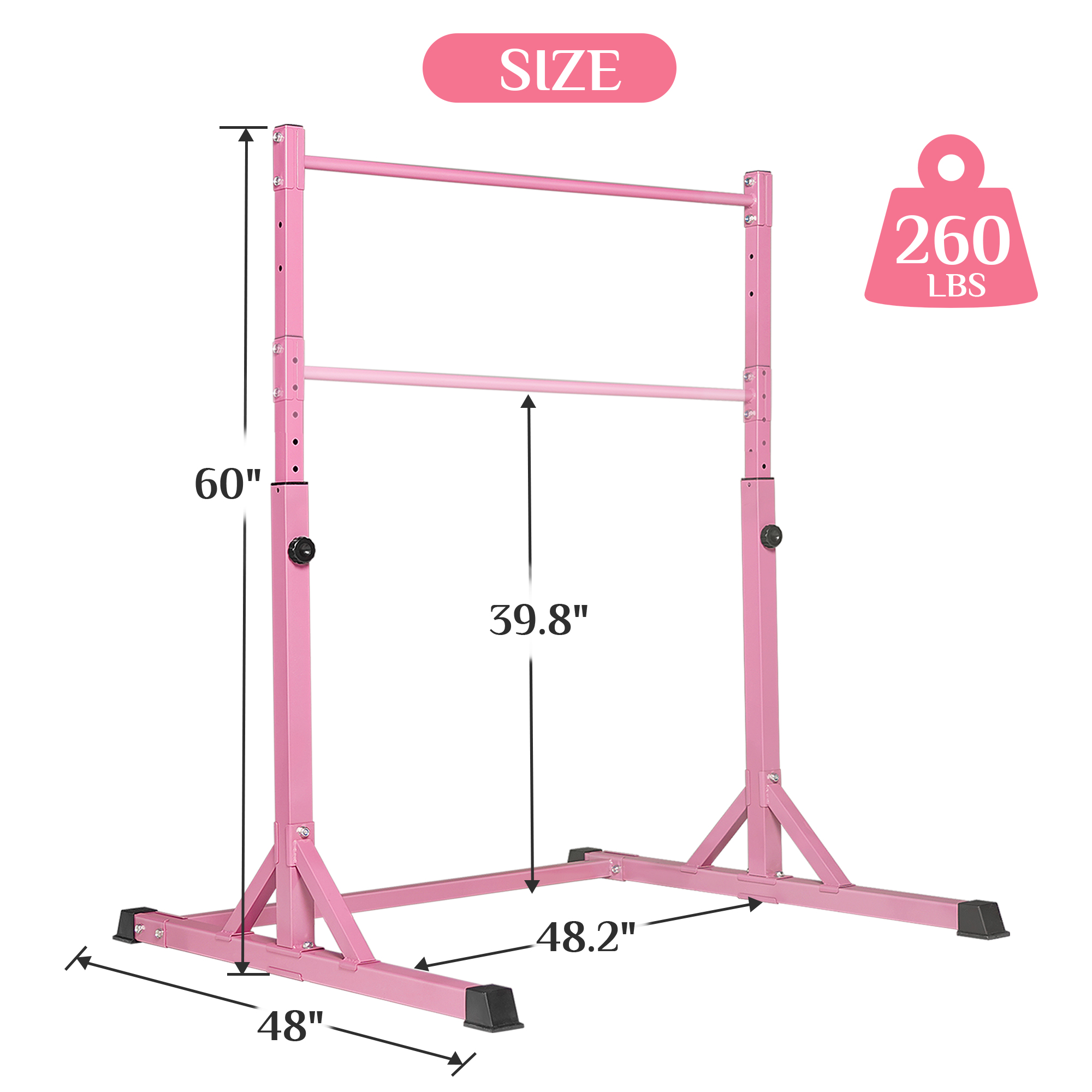 Primy 230LBS Gymnastics Bar for Kids, 39~61in Adjustable Height Steel Gymnastic Horizontal Bars, Stable Gymnastics Equipment Junior Training Bar for Home Using for Children