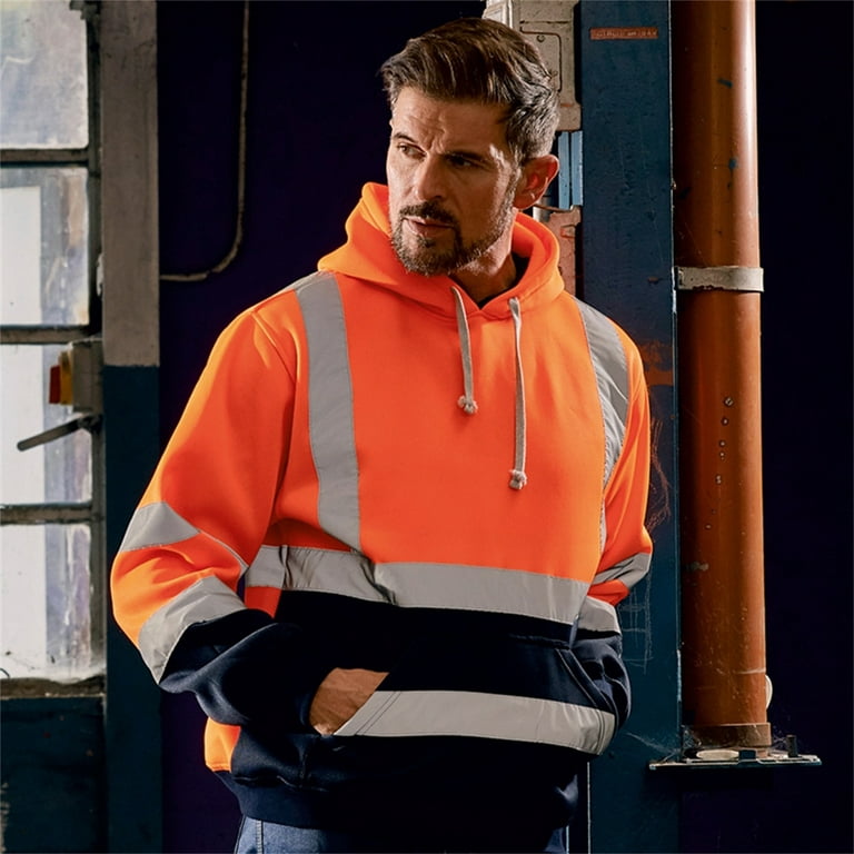 FEIMEN Plus Size Men's Hi Viz Vis High Visibility Hoodie Safety Work Hooded Sweatshirt Coat Orange Tag 3XL -