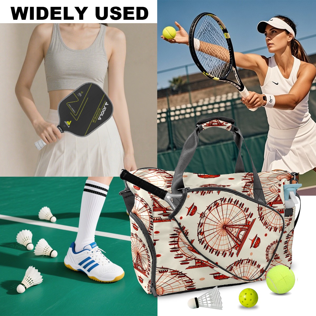 Large Gym Bag with Shoe Compartment, Water-Resistant Duffle Bag for Men and Women, Ferris Wheel Beige Sports Tote for Workout Travel