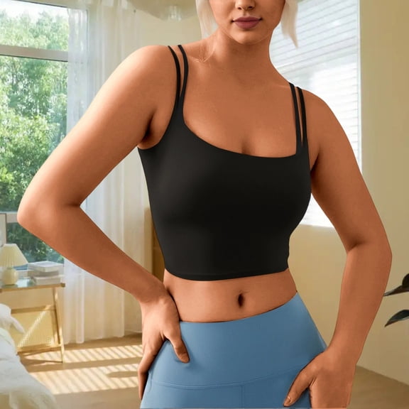 Womens Sleeveless Tank Top with Built in Bras Solid Color Camisole Shirts Sleeveless Summer Square Neck Slim Fit Tees