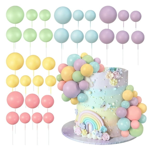 32Pcs Colorful Ball Cake Insert Topper, Pearl Balls Cupcake Picks, for Birthday Party Wedding Anniversary Decoration Supplies (Pink Purple Yellow Blue Green)