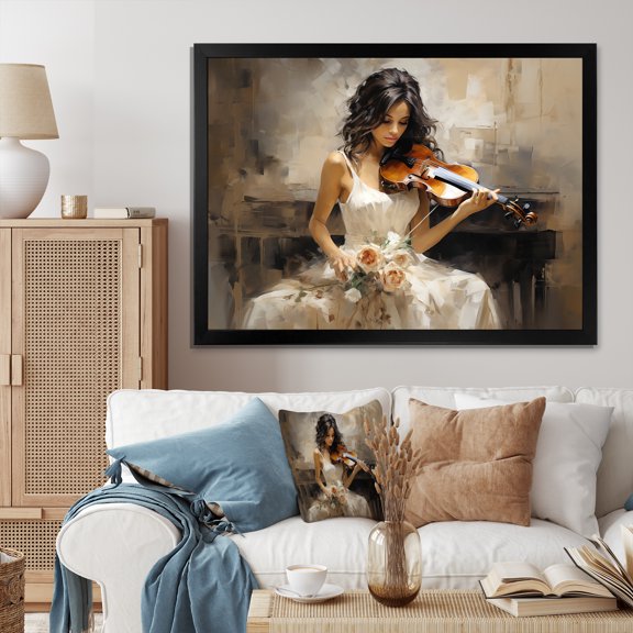 Designart "Latin Celebration with Salsa Fiesta Music" Entertainment Framed Wall Art Decor - Vintage White Music Hallway Framed Wall Art Decor