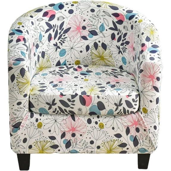 CHUNTIAN 2 Piece Club Chair Slipcover Stretch Barrel Chair Covers Printed Tub Chair Slipcovers Soft Armchair Sofa Cover Removable Couch Furniture Protector Arm Chair Cover for Living Room,D29
